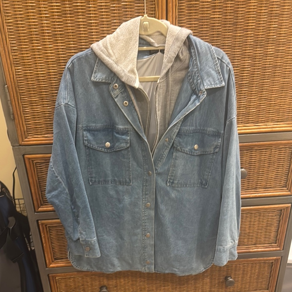 Denim Blue Women's Jacket with Gray Hoodie